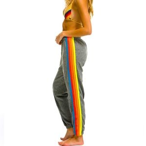 5 STRIPE SWEATPANTS - HEATHER GREY // NEON RAINBOW FROM AVIATOR NATION! -SMALL